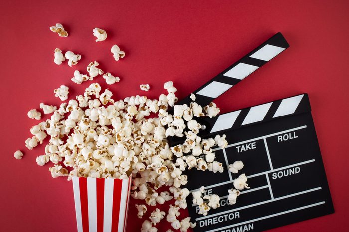 popcorn, red, background, clapperboard