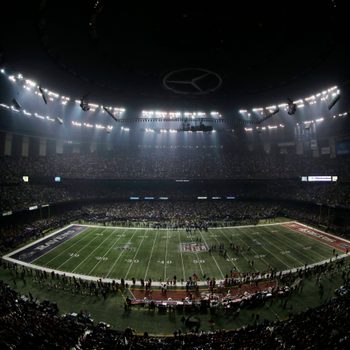 Mandatory Credit: Photo by Charlie Riedel/AP/Shutterstock (6023394a) During an outage in the second half of the NFL Super Bowl XLVII football game, in New Orleans. Officials of Entergy New Orleans say the cause of the Super Bowl blackout was a faulty device called a relay that had been installed to prevent a failure of electric cables leading to the Superdome. They said the device has been removed and replacement equipment will be installed US--Super Bowl-Power Outage, New Orleans, USA
