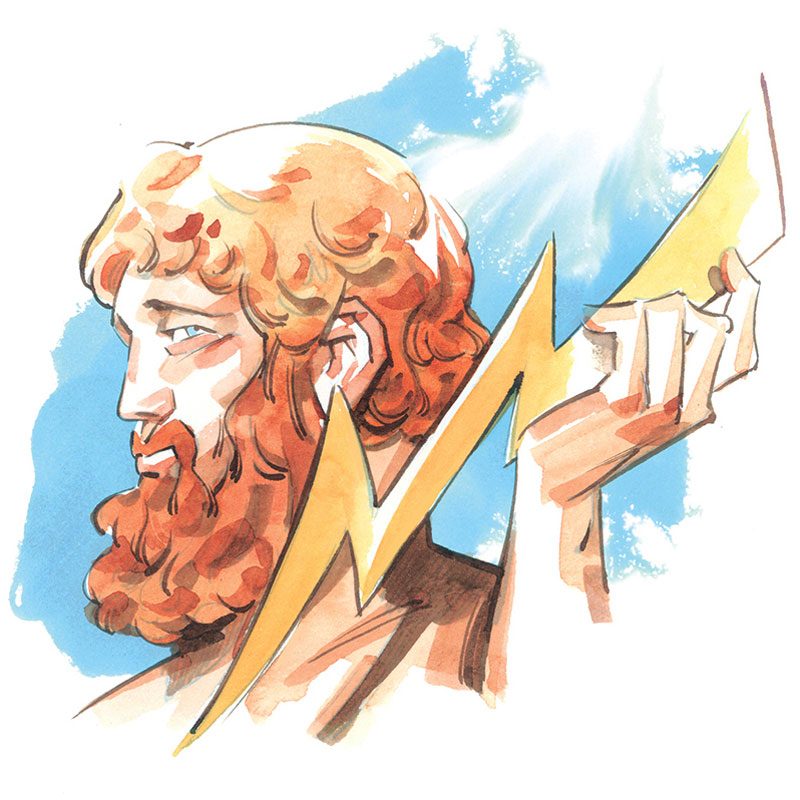 illustration of zeus holding a lightning bolt