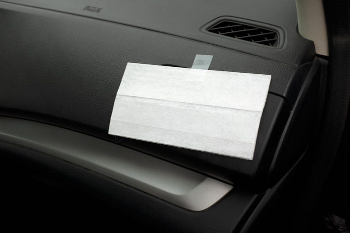 dryer sheet taped to a car AC vent