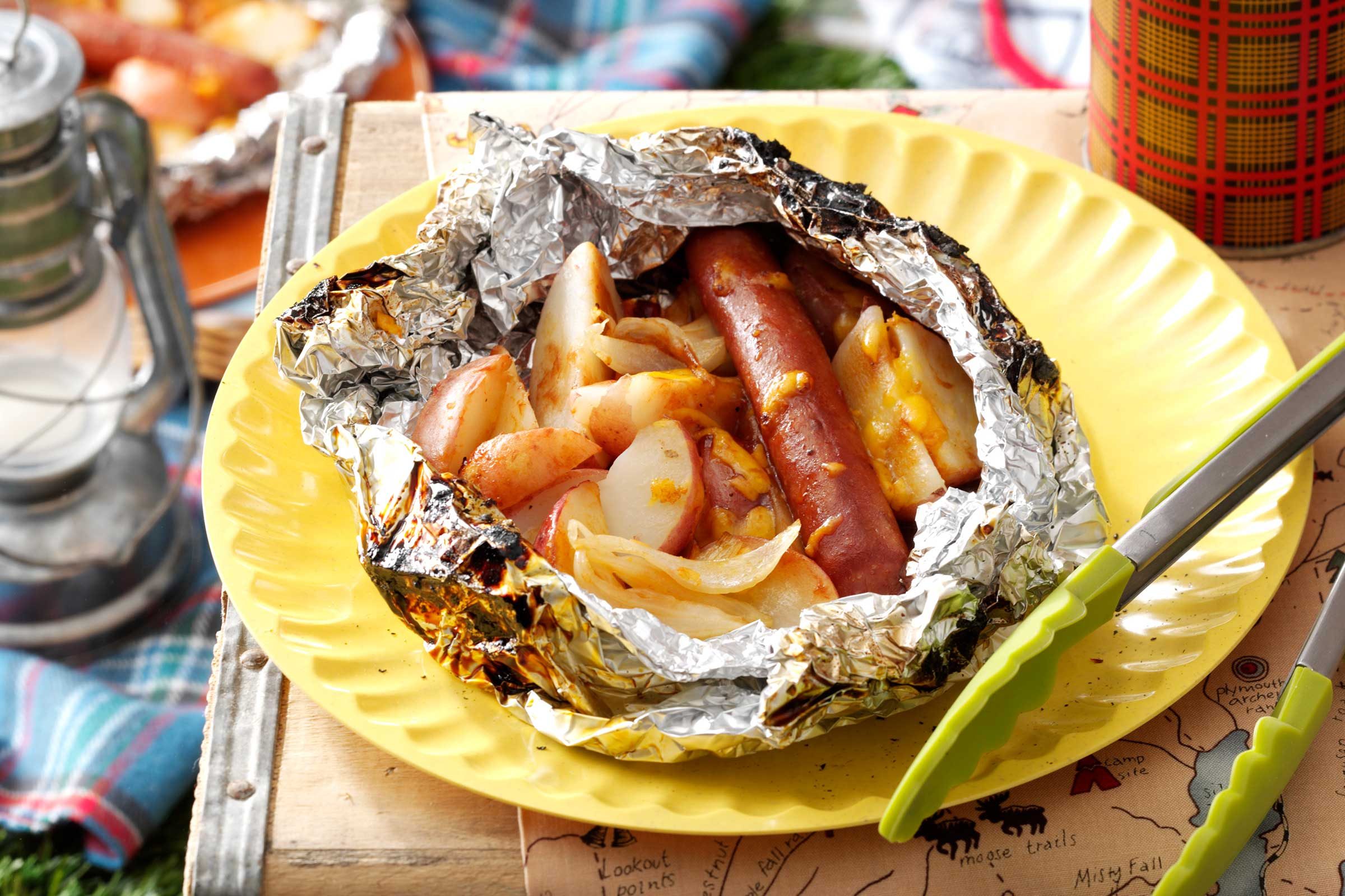 camping recipes BBQ Hot Dog Potato Packs