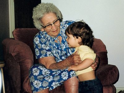 Christopher Eckes is pictured as a toddler above with his grandma, Vivian Rippy.