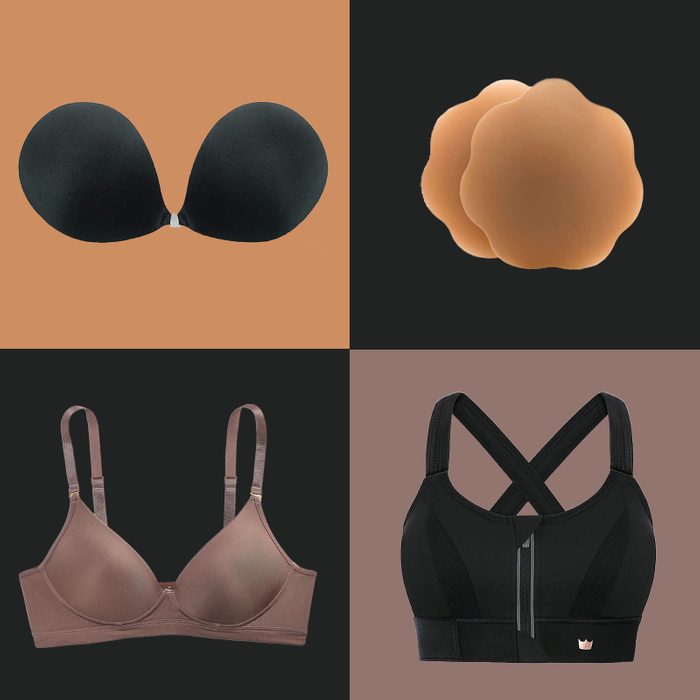 Four bras on multicolor tile background