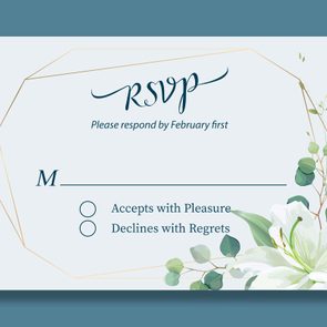 wedding rsvp card with a line that begins with M