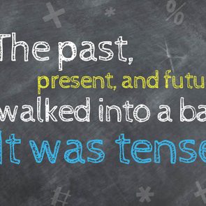 grammar joke on chalk board background