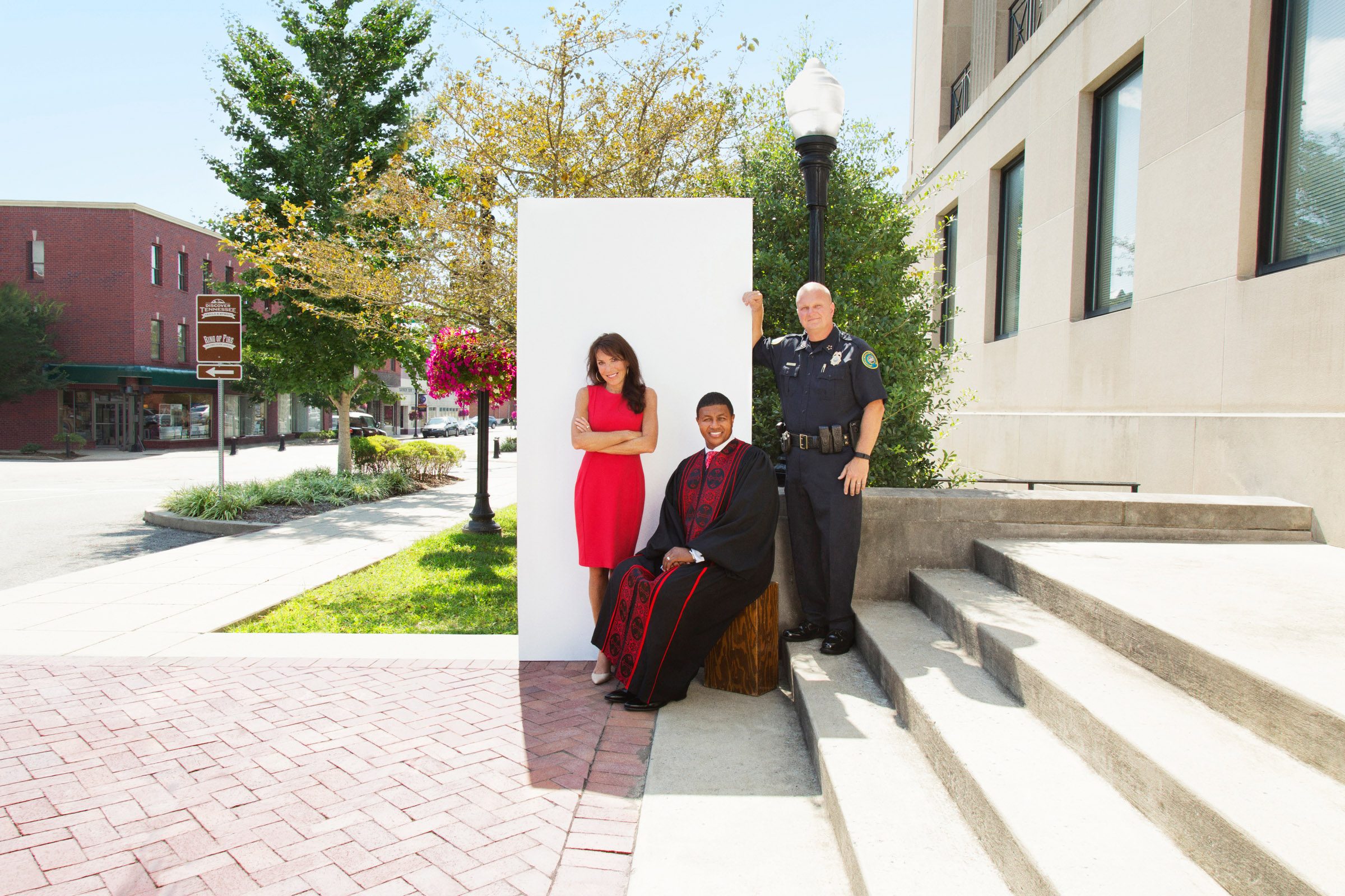 Mayor Paige Brown, Pastor Derrick Jackson, and Chief Don Bandy (from left) in Gallatin, Tennessee