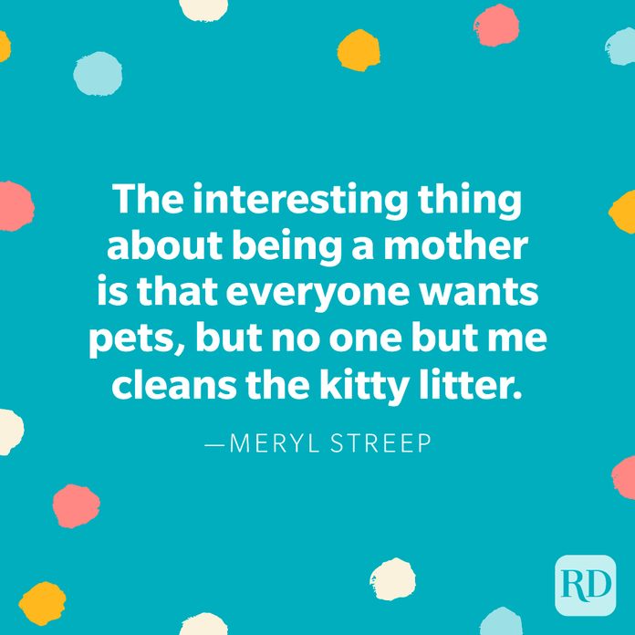 "The interesting thing about being a mother is that everyone wants pets, but no one but me cleans the kitty litter." — Meryl Streep