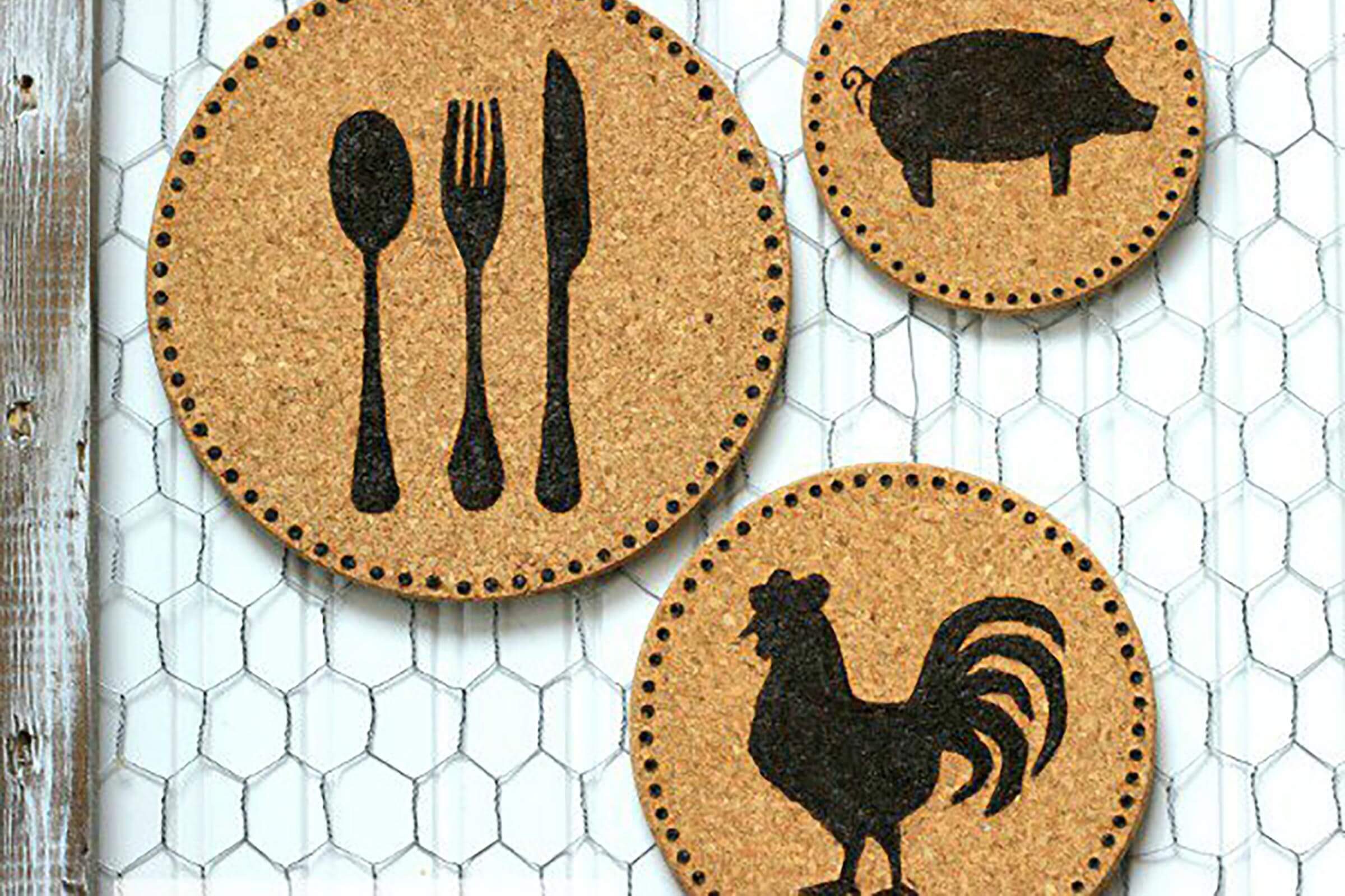 wood burned cork trivet diy gift idea