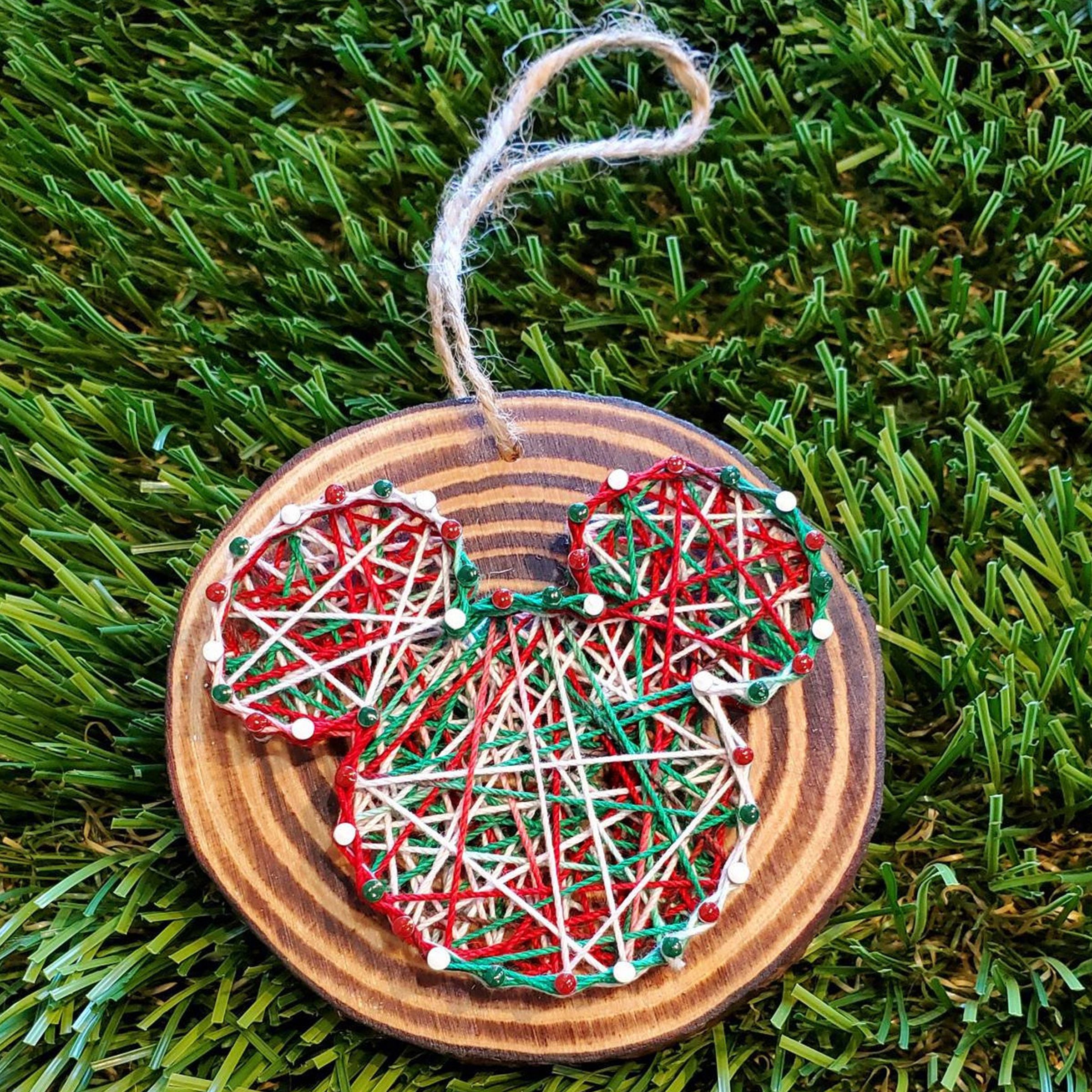 String Art Wood Slice Christmas Ornament