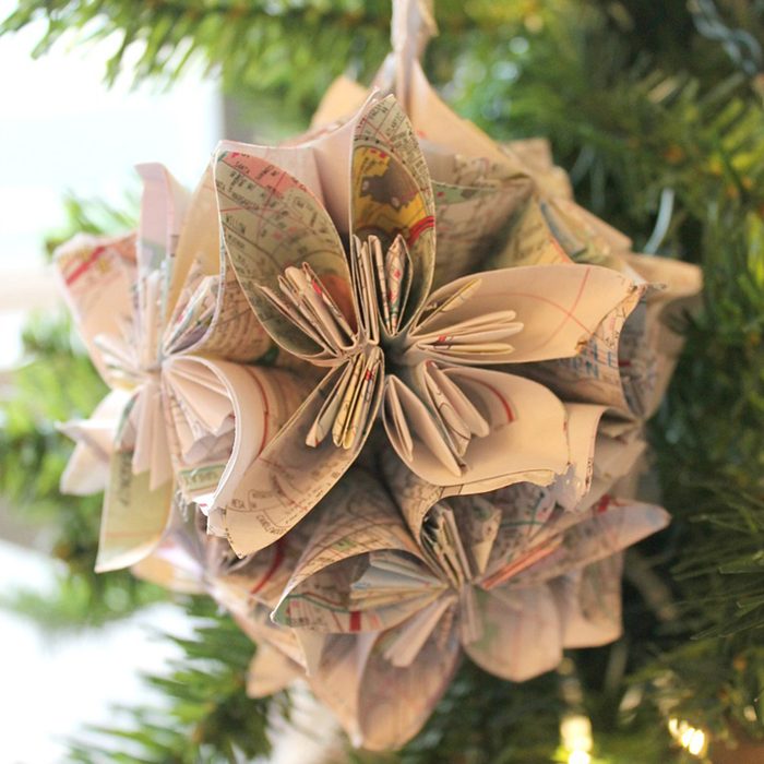 Vintage Map Ornaments Via Aehomestylelife.com