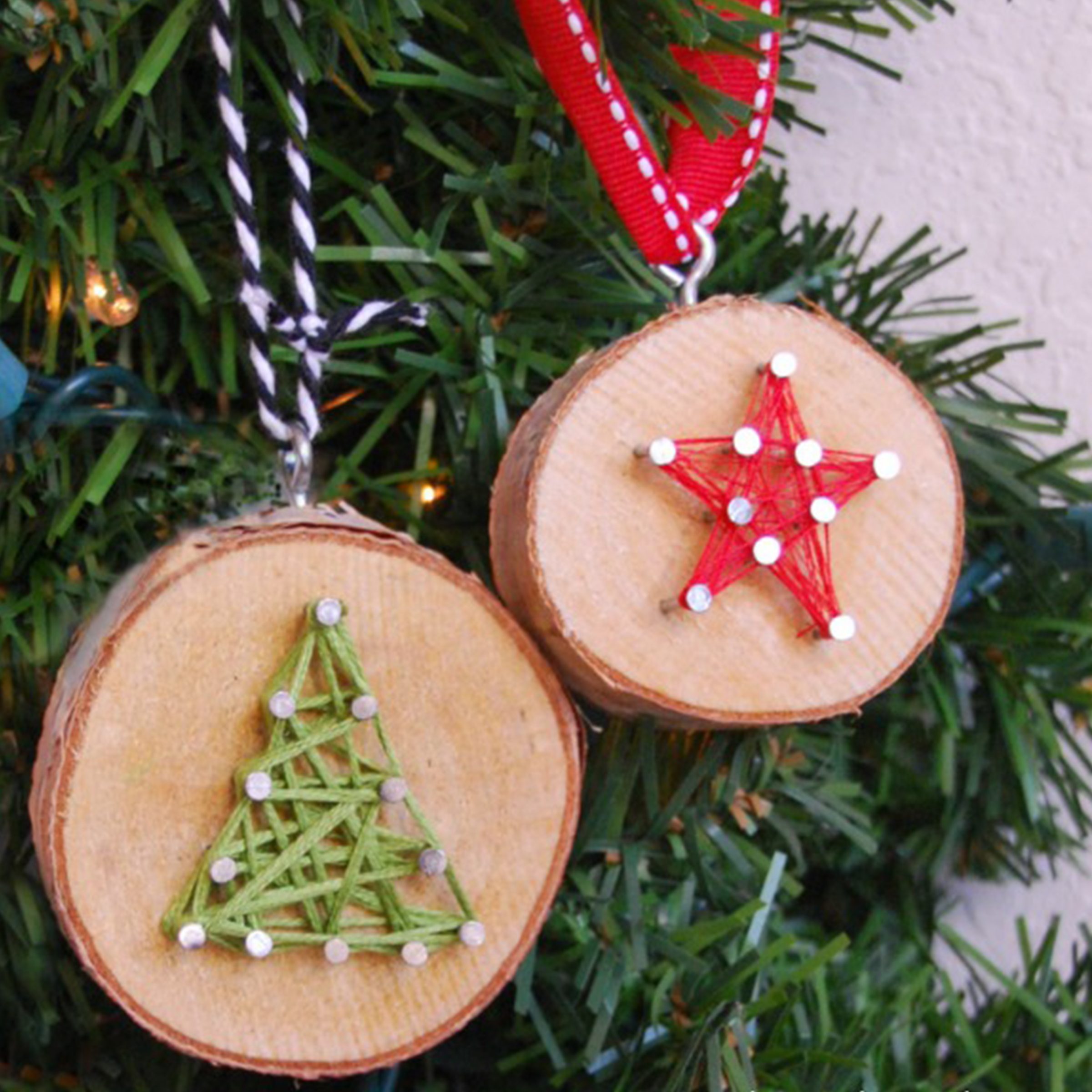 Wood Slice String Art Ornaments