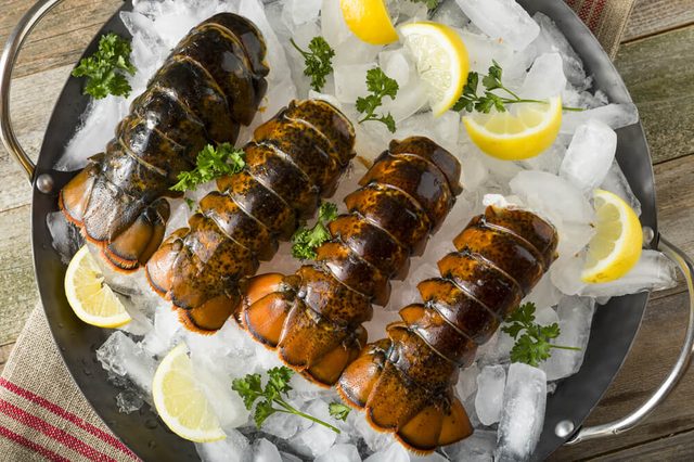 Raw Organic Fresh Lobster Tails with Lemon and Herb