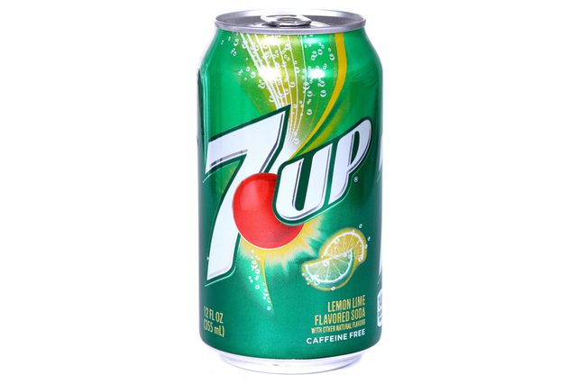 Novyy Urengoy, Russia - November 7, 2018: Aluminium can of the 7Up Lemon Lime isolated over white background.