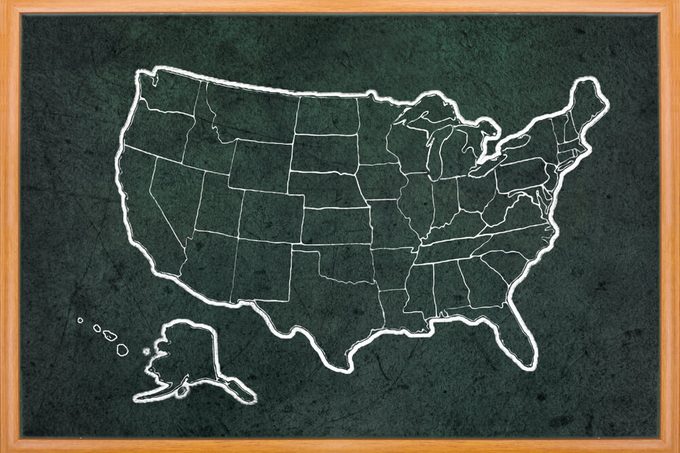 America map draw on grunge blackboard with wooden frame