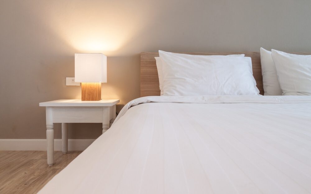 Bedroom with lamp, grey background