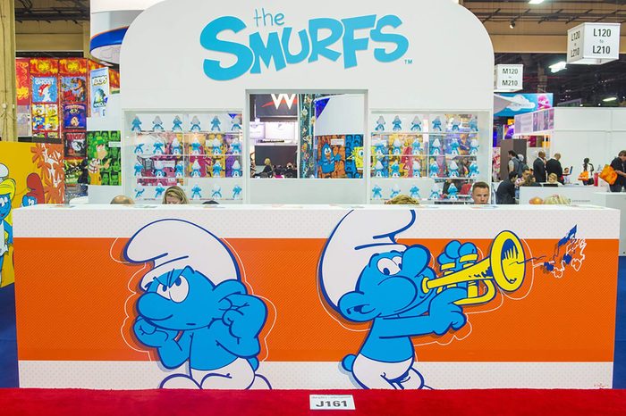 LAS VEGAS - JUNE 17 : The Smurfs booth at the Licensing Expo in Las Vegas , Nevada on June 17 2014. Licensing Expo is the licensing industry's largest annual event