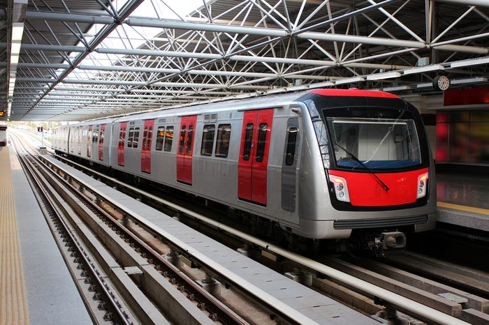 Metro train at the subway station