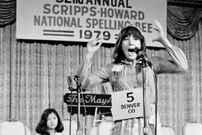 Katie Kerwin, Julie Won Katie Kerwin of Denver, Colo., jumps for joy in Washington after winning the 52nd annual National Spelling Bee, by correctly spelling "virescence" and "maculature." Pennsylvania Julie Won, background, wears the face of a runner-up. Miss Won finished third in the bee last year