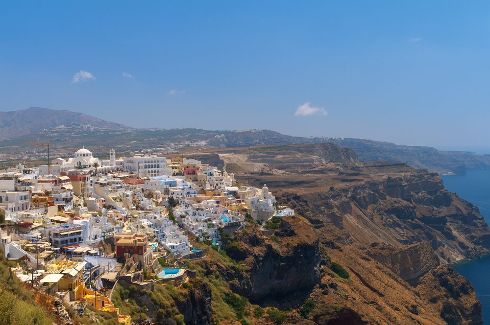 Aerial view to the amazing Thira. Santorini, Greece.