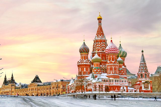 Moscow,Russia,Red square,view of St. Basil's Cathedral in winter
