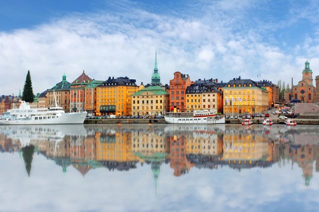 Scenic  panorama of the Old Town (Gamla Stan) pier architecture in Stockholm, Sweden