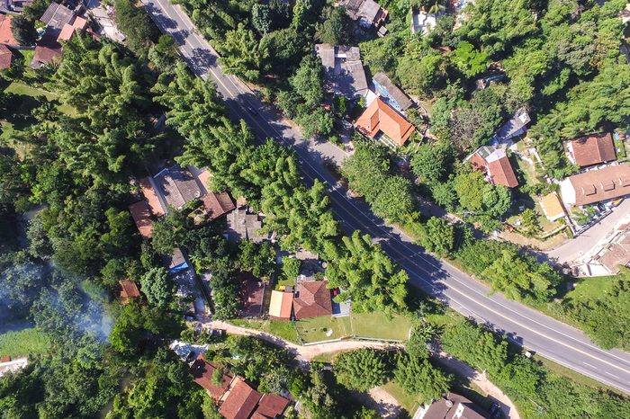 Top View of Road in a Rural Landscape