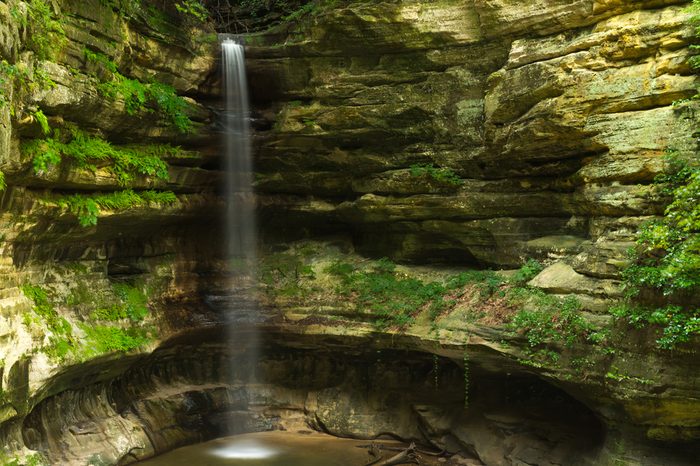 Cascade after the morning Summer rain in St. Louis Canyon. Starved Rock State Park, Illinois, U.S.A.