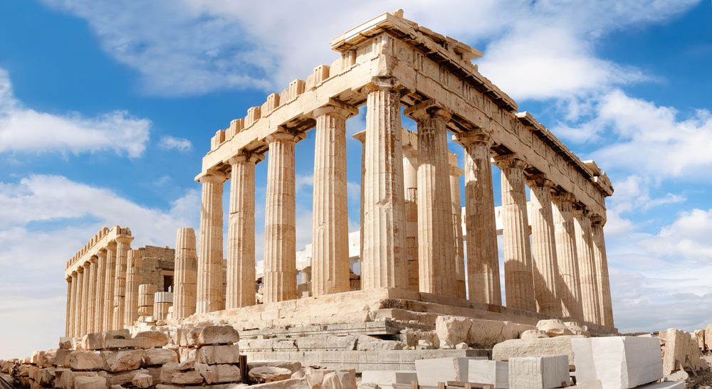 Parthenon temple on a bright day. Acropolis in Athens, Greece