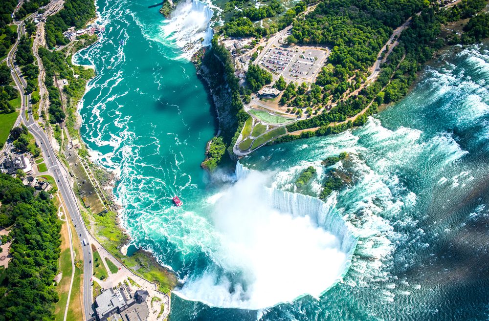 Niagara Falls Aerial View from helicopter, Canadian Falls, Canada