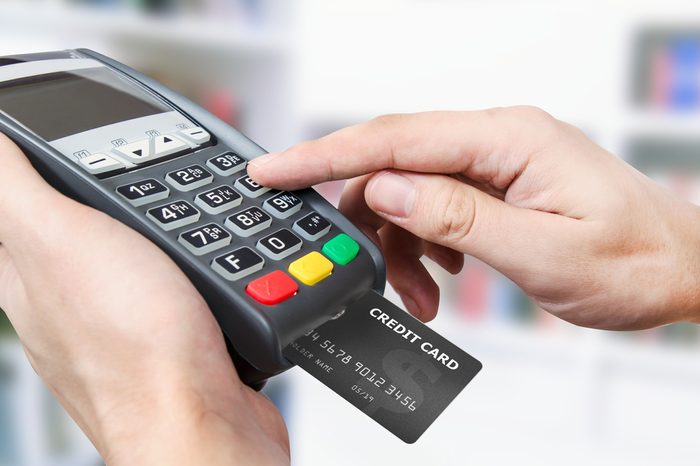 Credit card swipe through terminal for sale in store