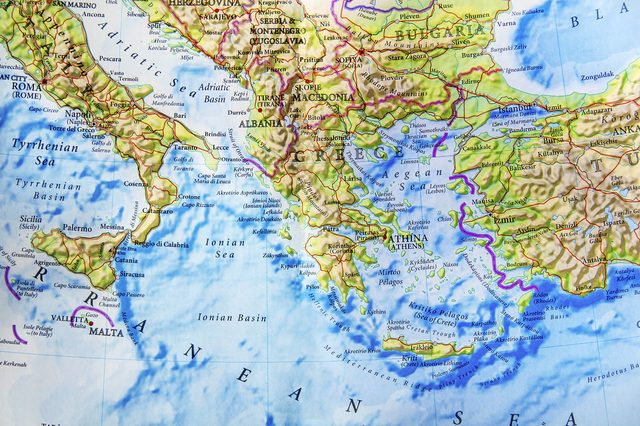 Geographic map of part of Europe