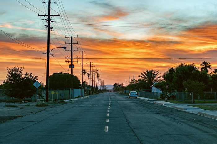 sunsetting in a small town. 