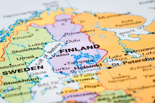 Scandinavia on  a world map with Finland in focus