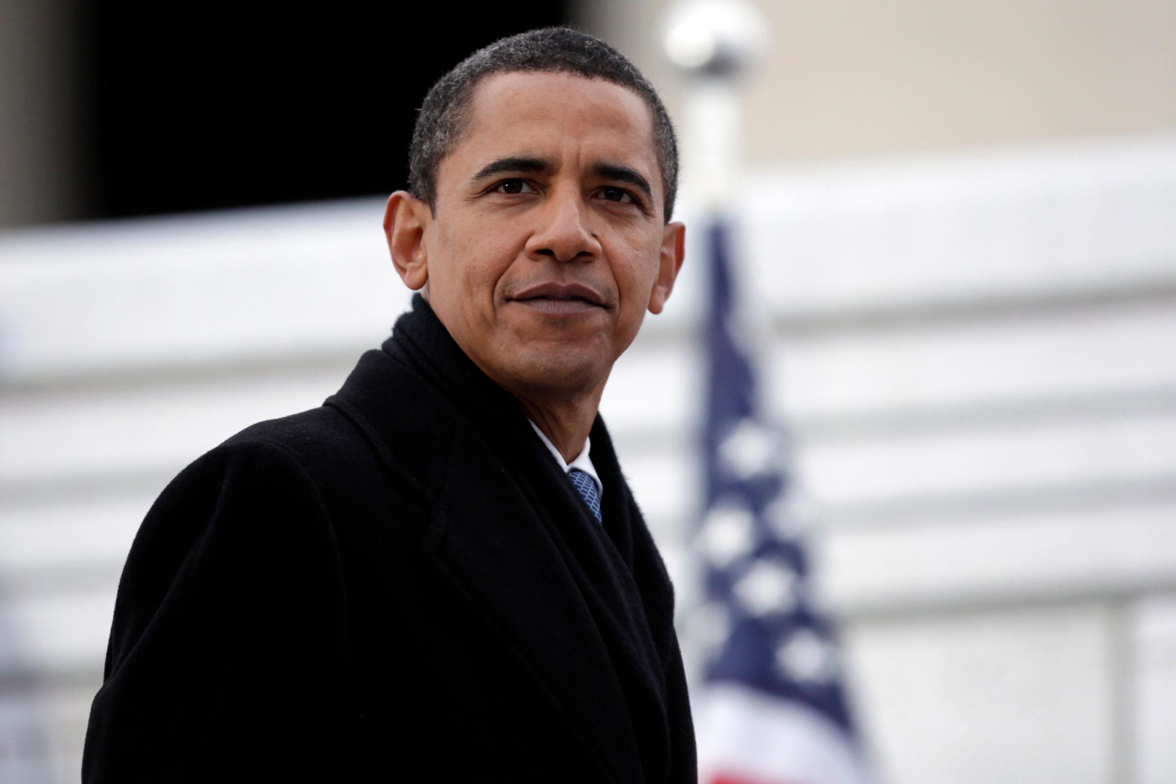 Barack Obama President-elect Barack Obama looks to the crowd as he leaves the " We are One: Opening Inaugural Celebration at the Lincoln Memorial" in Washington