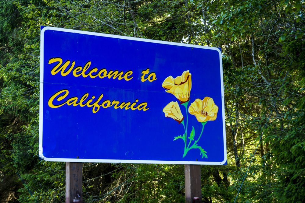 Welcome to California state sign on highway upon entering state border of California