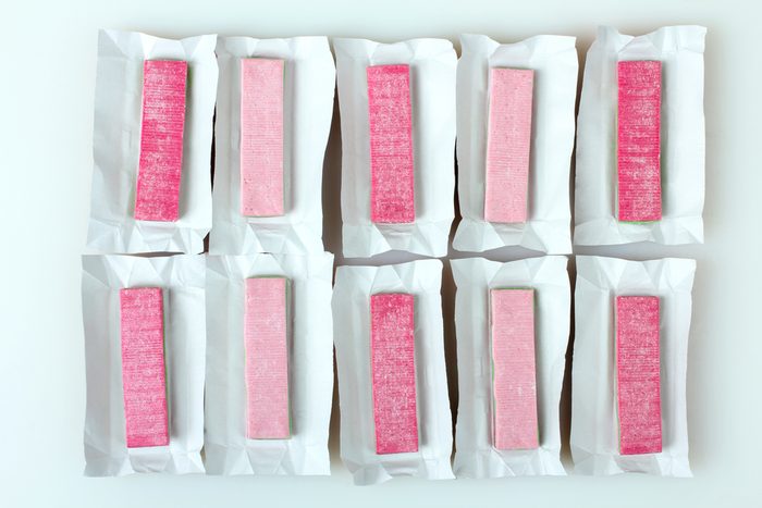 chewing gum wrapper lying on a white isolated background