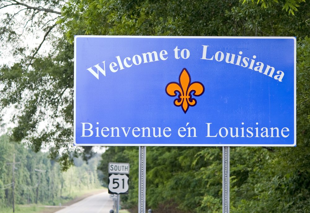 A welcome sign at the Louisiana state line