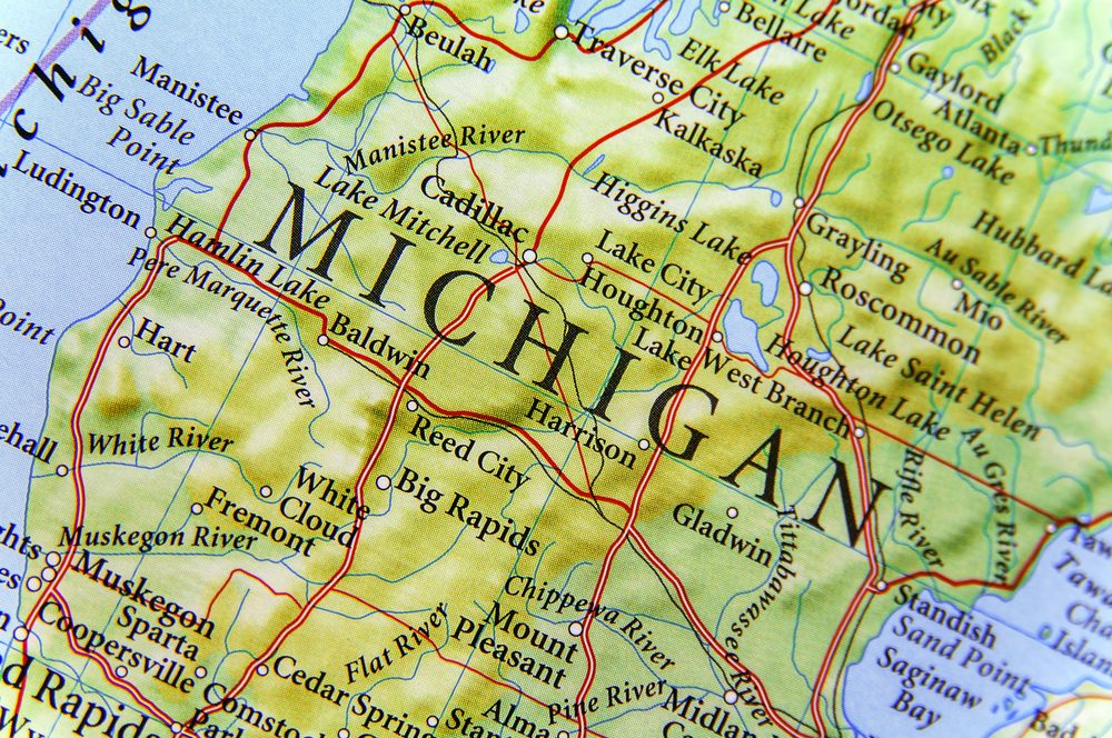 Geographic map of Michigan close