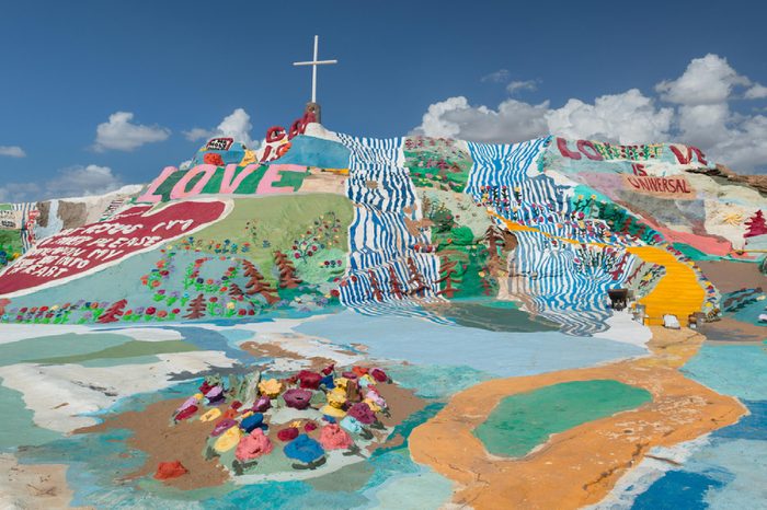 NILAND, CALIFORNIA - AUGUST 10: Leonard Knight's Salvation Mountain on Beal Road on August 10, 2016 near Niland, California