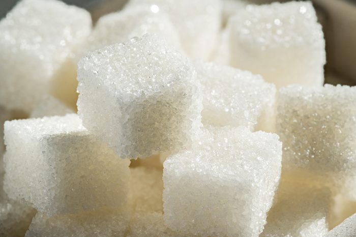 Close up shot of white refinery sugar.