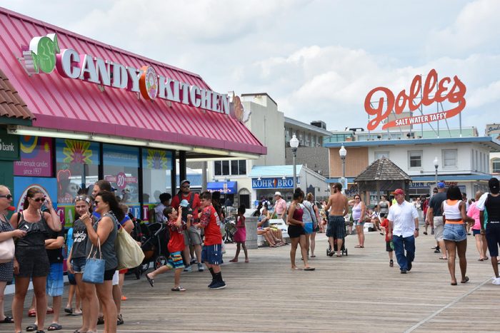 REHOBOTH BEACH, DELAWARE - JUL 1: Boardwalk at Rehoboth Beach in Delaware, as seen on July 1, 2017. It is a popular regional vacation destination.