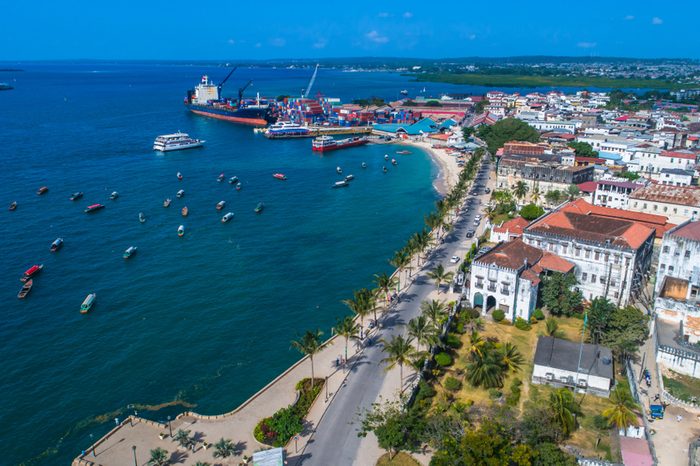 Aerial. Stone town, Zanzibar, Tanzania.