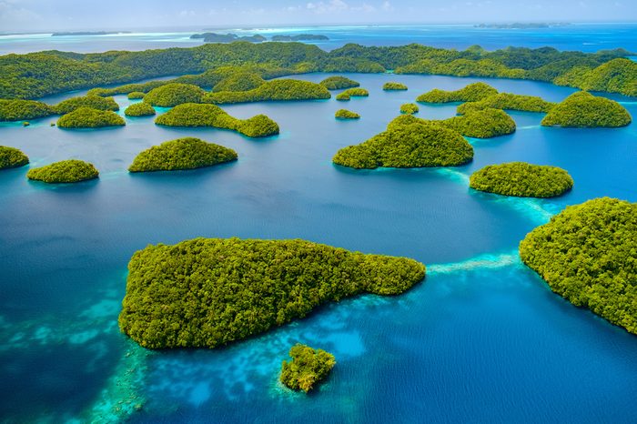 Beautiful view of Palau tropical islands and Pacific ocean from above