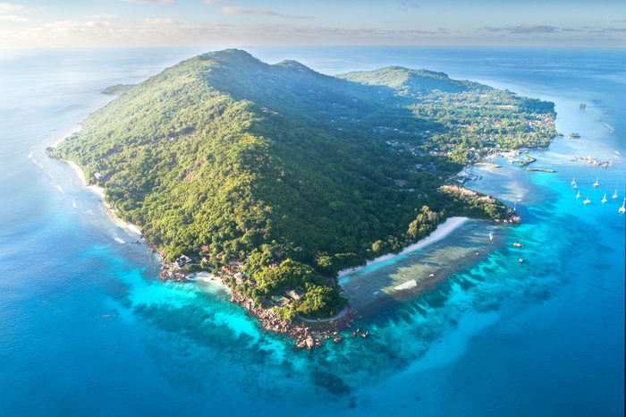 seychelles, La digue Island, Aerial drone photo