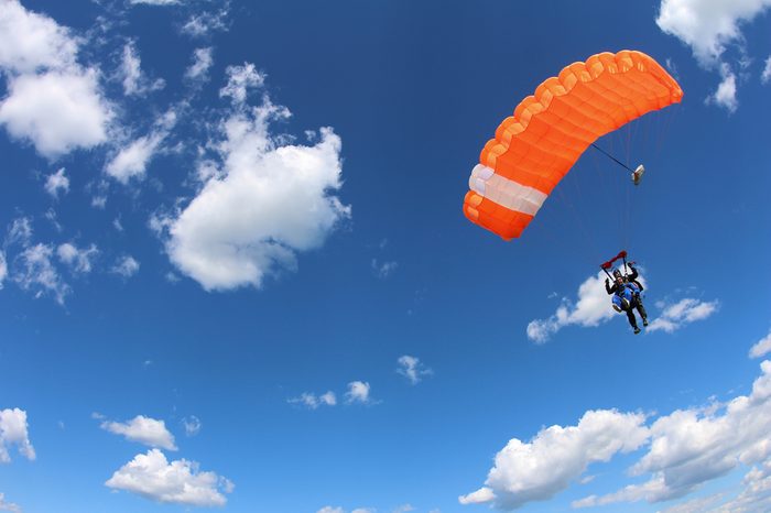 Tandem parachuting. Canopy in the sky.