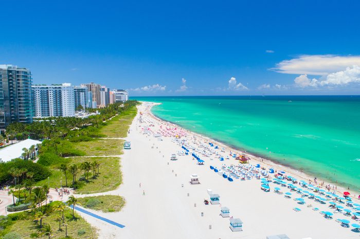 Aerial view of Miami Beach, South Beach, Florida, USA.