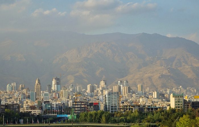 Tehran capital city of Iran with Mt. Tochal for background