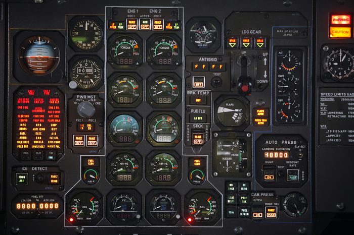 Control panel in a plane cockpit