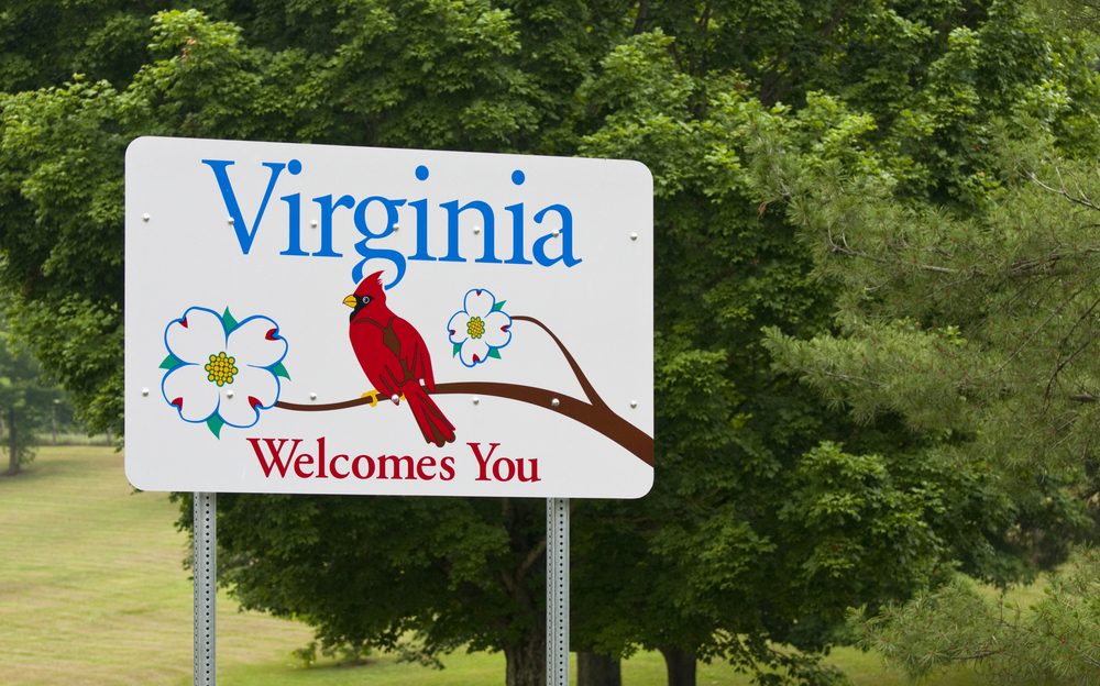 A welcome sign at the Virginia state line.