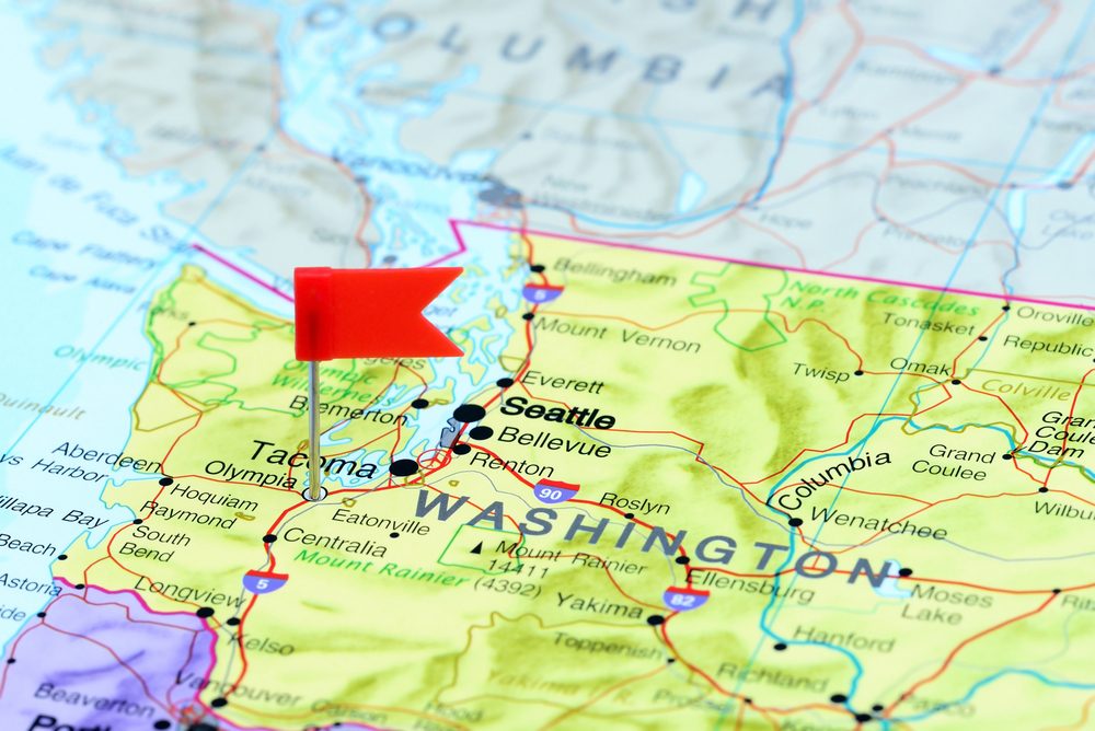 Olympia pinned on a map of USA 